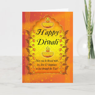 Diwali Greeting Card With Lamps
