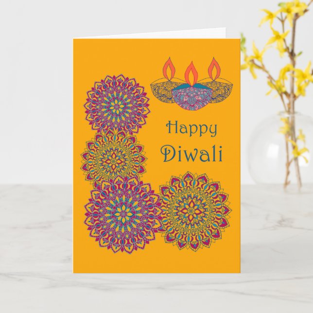 Diwali Greeting - Mandalas Card (Yellow Flower)