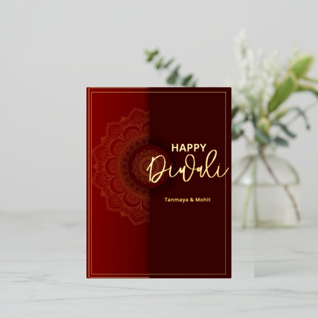 Diwali greetings foil holiday postcard (Standing Front)