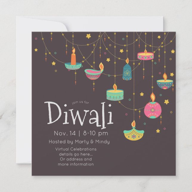 Diwali hanging Deepas Invitation (Front)