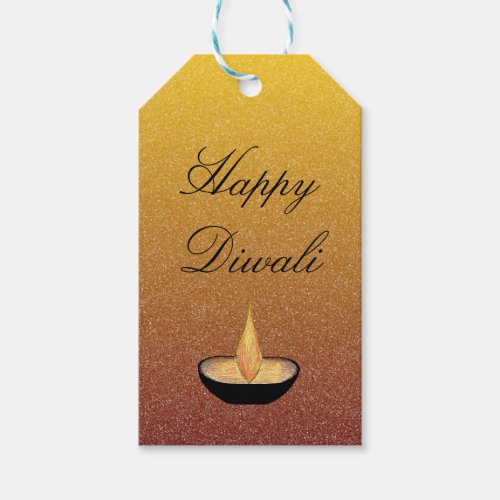 Diwali Hindu Festival Gold Diya Flame  Gift Tags