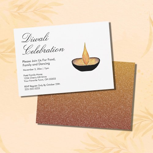 Diwali Hindu Festival of Lights Gold Diya  Invitation