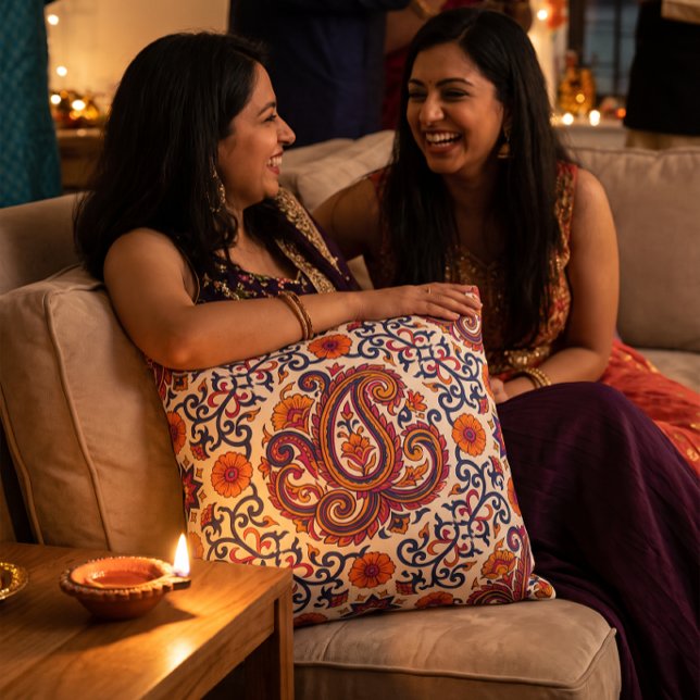 Diwali Jaipuri Block Print Pattern Throw Pillow (Creator Uploaded)
