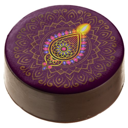 Diwali Jewelled Diya Candle Design Mandala Purple  Chocolate Covered Oreo