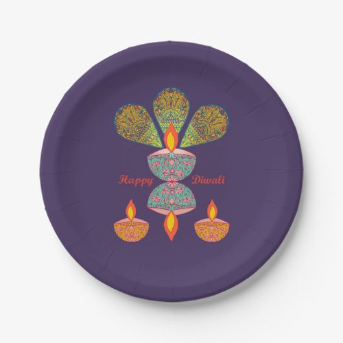 Diwali Lamps _ Purple Paper Plate