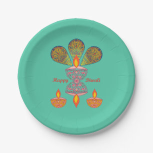 Diwali Lamps - Turquoise Paper Plates