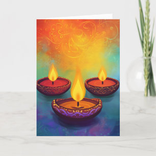 Diwali Light Color Three Lamps Holiday Card