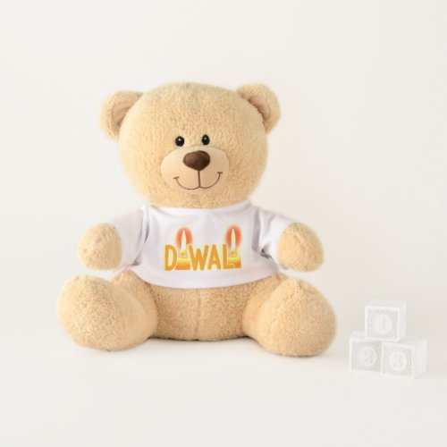 Diwali Lights Cute Typography with Candles Teddy Bear
