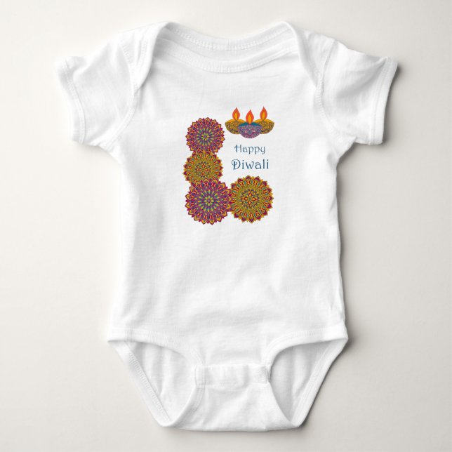 Diwali - Mandala & Lamps Baby Bodysuit (Front)