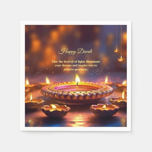 Diwali Orange Brown Golden Lamp Diyas  Napkins