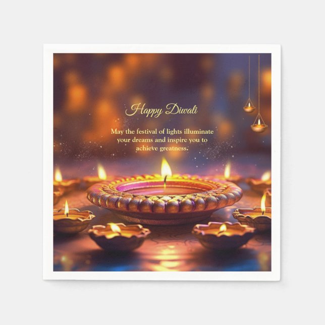 Diwali Orange Brown Golden Lamp Diyas  Napkins (Front)