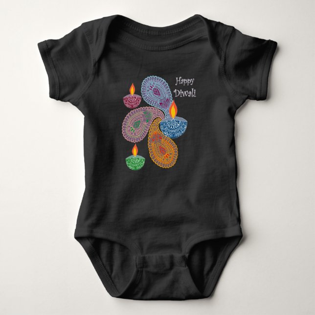 Diwali - Paisleys & Lamps Baby Bodysuit (Front)