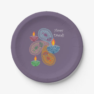 Diwali Paisleys, Lamps Paper Plates