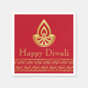 Diwali Paper Napkin Gold Diya Indian Pattern