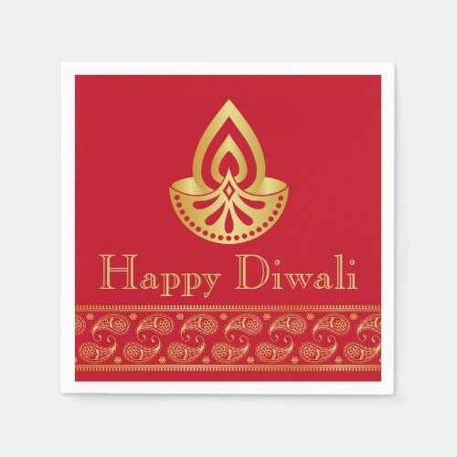 Diwali Paper Napkin Gold Diya Indian Pattern