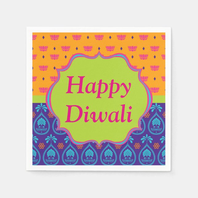 Diwali Paper Napkin in Colorful Indian Pattern (Front)