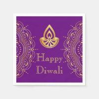 Diwali Paper Napkin in Purple & Gold Diya