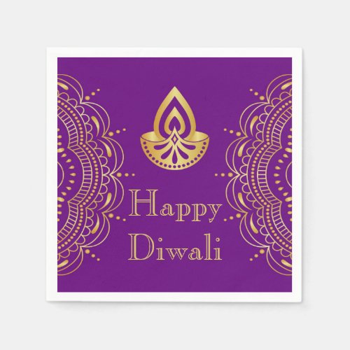 Diwali Paper Napkin in Purple  Gold Diya