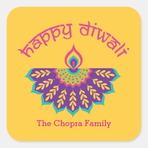 Diwali Party Favor Sticker with Diya Illustration