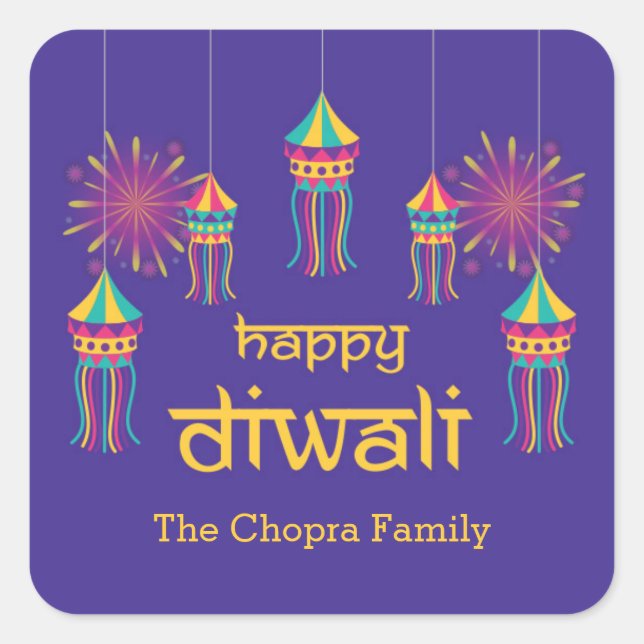 Diwali Party Favor Sticker with Lanterns (Front)