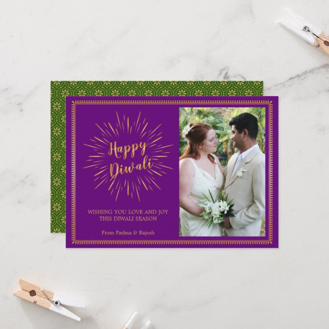 Diwali Photo Greeting Card - Custom Color (Front/Back In Situ)