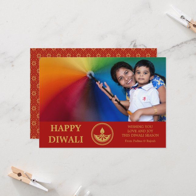 Diwali Photo Greeting Card - Custom Color (Front/Back In Situ)