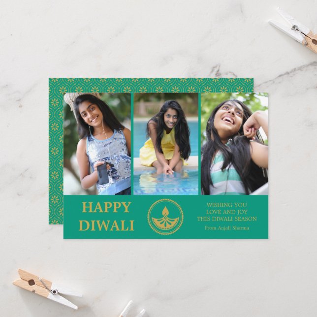 Diwali Photo Greeting Card - Custom Color (Front/Back In Situ)