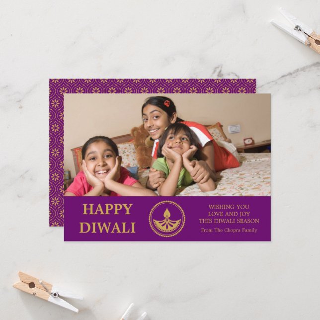Diwali Photo Greeting Card - Custom Color (Front/Back In Situ)