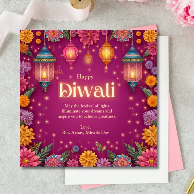 Diwali Pink Festive Flower Lamp Greeting Invitation (Creator Uploaded)
