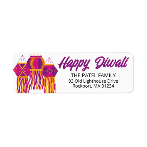 Diwali Pink Purple Lantern Return Address Label