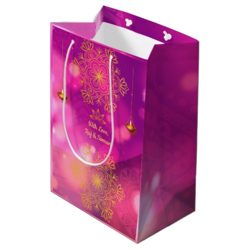 Diwali Purple Gold Mandala Lamps Medium Gift Bag