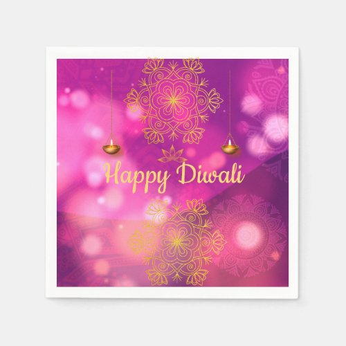 Diwali Purple Gold Mandala Lamps Napkins