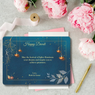Diwali Purple Golden Lamp Diyas Greeting Holiday Card