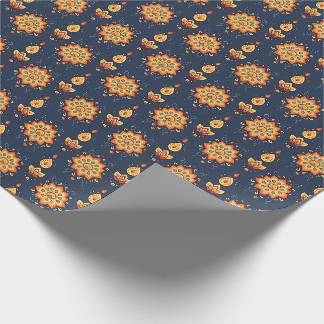 Diwali Radiant Petal Rhythm Wrapping Paper (Corner)