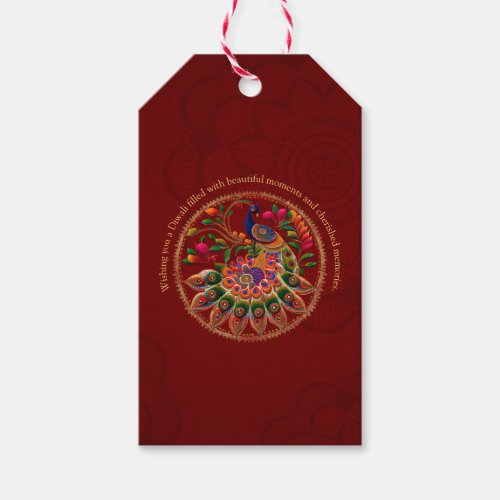 Diwali Red Gold Colorful Peacock Personalized  Gift Tags