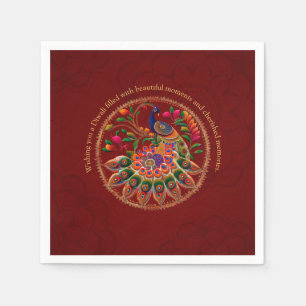 Diwali Red Gold Colorful Peacock Personalized Napkins