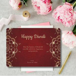 Diwali Red Gold Mandala Personalized Holiday Card