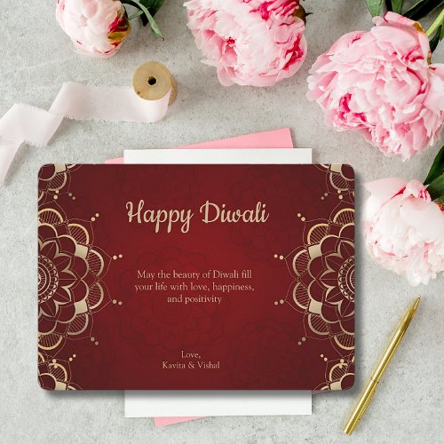 Diwali Red Gold Mandala Personalized Holiday Card