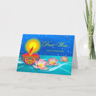 Diwali Wishes for Grandfather Diya and Lotus Card