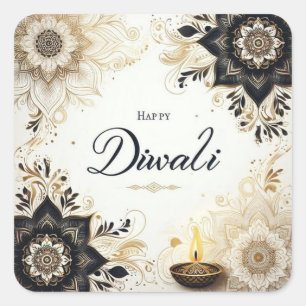 Diwali with Elegant Floral & Diya  Square Sticker