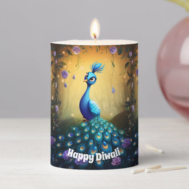 🦚 Diwali Wonder: Enchanted Peacock Pillar Candle (In Situ)