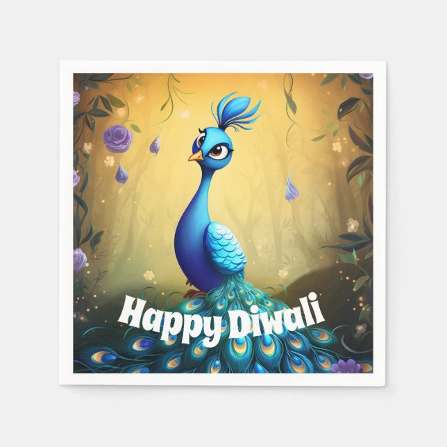 🦚 Diwali Wonder: Enchanted Peacock Postcard Napkins (Front)