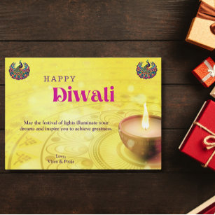 Diwali Yellow Mandala Lamp Greeting Holiday Card