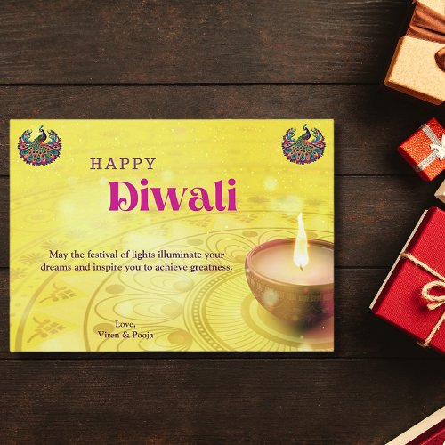 Diwali Yellow Mandala Lamp Greeting Holiday Card