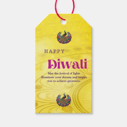 Diwali Yellow Mandala Lamp Peacock Personalized Gift Tags