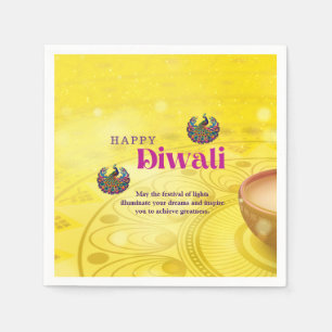 Diwali Yellow Mandala Lamp Peacock Personalized Napkins