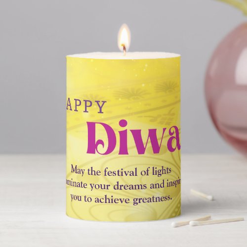 Diwali Yellow Mandala Lamp Peacock Personalized Pillar Candle