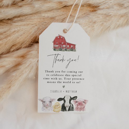 DIXIE Country Red Barn Farm Animal Baby Shower Gift Tags