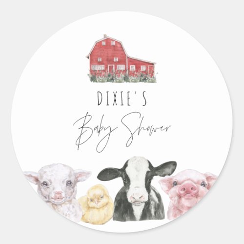 DIXIE Cute Country Red Barn Baby Animals Classic Round Sticker