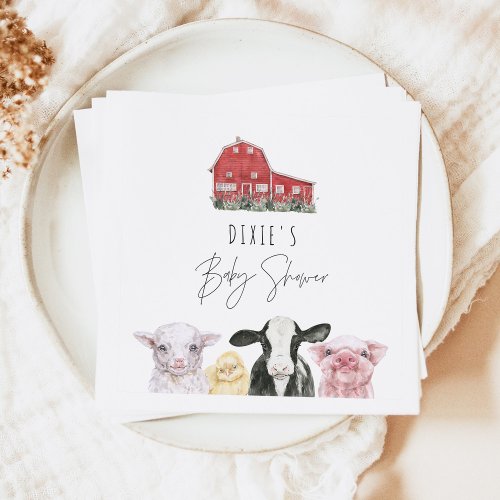 DIXIE Cute Country Red Barn Baby Animals Napkins
